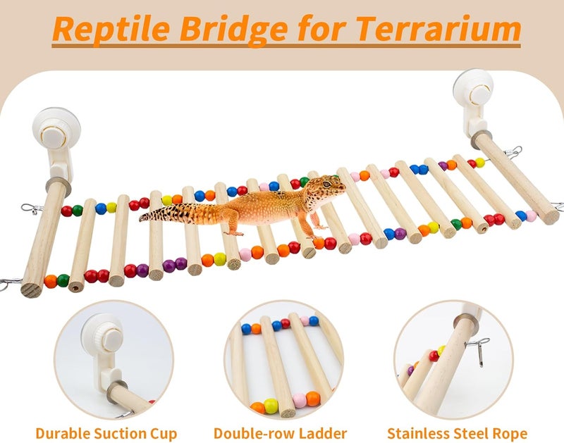 FlidRunest Bearded Dragon Window Ladder with 2 Sturdy Suction Cups, 21.6''x7.1'' Large Lizard Wood Climbing Perch Bridge, Reptile Hammock Perch Tank Accessories for Lizard, Leopard Gecko, Chameleon - Image 3